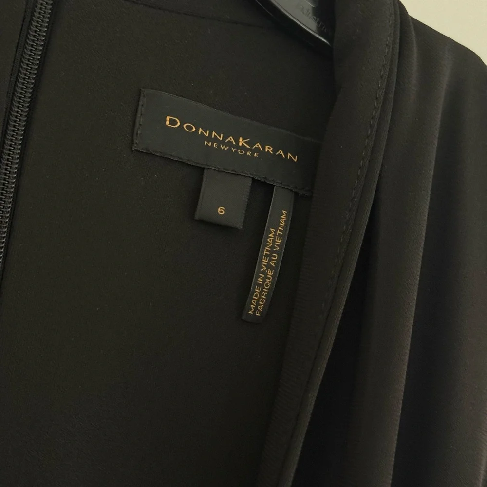 Donna Karan Black Sleeveless Draped Jumpsuit with Gold Logo Detail - Picture 6 of 9
